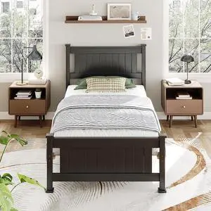 VINGLI Twin Size Bed Frame for Dorms/KidsRooms,Minimalist Matte Black Design Platform Bed with Headboard and Footboard Heightened,Black. VINGLI Twin Size Bed Frame for Dorms/KidsRooms,Minimalist Matte Black Design Platform Bed with Headboard and Footboard Heightened,Black.