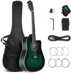GLARRY Full Size 6 Strings Acoustic Electric Guitar Beginner Kit, Cutaway 41 Inch Electric Acoustic Guitar w/Inbuilt Tuner, Bag, Strap, Picks, Strings, Basswood Guitarra, Matte Distressed Green GLARRY Full Size 6 Strings Acoustic Electric Guitar Beginner Kit, Cutaway 41 Inch Electric Acoustic Guitar w/Inbuilt Tuner, Bag, Strap, Picks, Strings, Basswood Guitarra, Matte Distressed Green