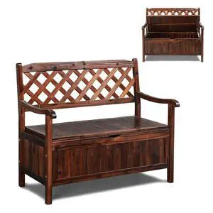 VINGLI Outdoor Storage Bench, Large Wood Deck Box with Seating, Weatherproof Outdoor Bench with Storage Loveseat, 2-Person Wooden Patio Bench for Entryway, Backyard, Garden VINGLI Outdoor Storage Bench, Large Wood Deck Box with Seating, Weatherproof Outdoor Bench with Storage Loveseat, 2-Person Wooden Patio Bench for Entryway, Backyard, Garden