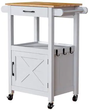 VINGLI Small Kitchen Island on Wheels, Microwave Cart with Drawer & Storage, Barn Door Coffee Station Stand with Hooks & Shelves, Unique White VINGLI Small Kitchen Island on Wheels, Microwave Cart with Drawer & Storage, Barn Door Coffee Station Stand with Hooks & Shelves, Unique White