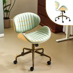 VINGLI Wide Comfotable Swivel Home Office Chair with Wood-Grain Curved Shell,Ergomomic Mid-Back Padded Armless Rolling Desk Chair with Wheels,Height Adjustable for Computer,Task,Work,PU Leather,Green VINGLI Wide Comfotable Swivel Home Office Chair with Wood-Grain Curved Shell,Ergomomic Mid-Back Padded Armless Rolling Desk Chair with Wheels,Height Adjustable for Computer,Task,Work,PU Leather,Green
