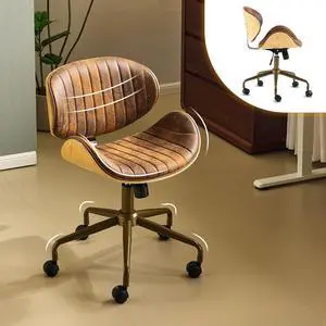 VINGLI Wide Comfotable Swivel Home Office Chair with Wood-Grain Curved Shell,Ergomomic Mid-Back Padded Armless Modern Desk Chair with Wheels,Height Adjustable for Computer,Task,Work,Microfiber,Rustic VINGLI Wide Comfotable Swivel Home Office Chair with Wood-Grain Curved Shell,Ergomomic Mid-Back Padded Armless Modern Desk Chair with Wheels,Height Adjustable for Computer,Task,Work,Microfiber,Rustic