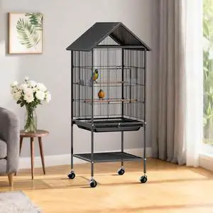 VINGLI 50" H Bird Cage, Bird Cages with Wheels for Parrots, Cockatiels, Budgies, Lovebirds, Small/Medium Birds (50" H with Spire Roof) VINGLI 50" H Bird Cage, Bird Cages with Wheels for Parrots, Cockatiels, Budgies, Lovebirds, Small/Medium Birds (50" H with Spire Roof)