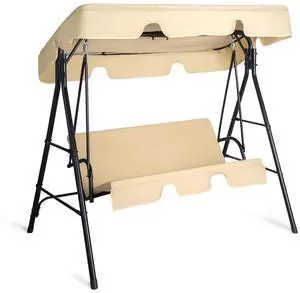 VINGLI Outdoor Porch Swing with Adjustable Canopy, Steel Glider, Beige | Adjustable Canopy For Shade; Powder-Coated Steel Frame; Heavy-Duty Stand; Patio Glider For Backyard, Garden, And Lawn VINGLI Outdoor Porch Swing with Adjustable Canopy, Steel Glider, Beige | Adjustable Canopy For Shade; Powder-Coated Steel Frame; Heavy-Duty Stand; Patio Glider For Backyard, Garden, And Lawn