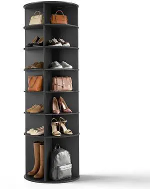 VINGLI Black Rotating Shoe Rack Tower, 7 Tier 360° Shoe Storage for Closet, 73" Tall Vertical Carousel Organizer for Sneakers, Boots & Hats, Modern Industrial Corner Shelves (No Tool Assembly) VINGLI Black Rotating Shoe Rack Tower, 7 Tier 360° Shoe Storage for Closet, 73" Tall Vertical Carousel Organizer for Sneakers, Boots & Hats, Modern Industrial Corner Shelves (No Tool Assembly)