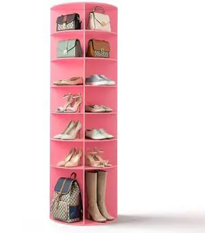 VINGLI Pink Rotating Shoe Rack Tower, 7 Tier 360°Shoe Storage for Girls Room, 73" Tall Vertical Carousel Organizer for Kids Shoes, Toys & Dolls, Cute Nursery Corner Shelves (No Tool Assembly) VINGLI Pink Rotating Shoe Rack Tower, 7 Tier 360°Shoe Storage for Girls Room, 73" Tall Vertical Carousel Organizer for Kids Shoes, Toys & Dolls, Cute Nursery Corner Shelves (No Tool Assembly)