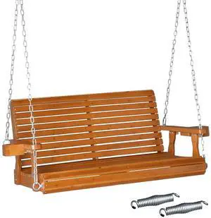 VINGLI XL 4 FT Pro Wooden Porch Swing with Cup Holders, 880 LBS, Brown | Heavy-Duty Wood Frame; 880-Lb Capacity; Cup Holders Included; Hanging Chains Included; Ideal For Yard, Lawn, And Garden VINGLI XL 4 FT Pro Wooden Porch Swing with Cup Holders, 880 LBS, Brown | Heavy-Duty Wood Frame; 880-Lb Capacity; Cup Holders Included; Hanging Chains Included; Ideal For Yard, Lawn, And Garden
