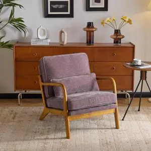 VINGLI Chenille Mid-Century Modern Accent Chair, Cute Reading Arm Chair with Cushion & Lumbar Pillow & Solid Wood Frame for Lounge, Living Room, Reading Room, Bedroom, Light Purple VINGLI Chenille Mid-Century Modern Accent Chair, Cute Reading Arm Chair with Cushion & Lumbar Pillow & Solid Wood Frame for Lounge, Living Room, Reading Room, Bedroom, Light Purple