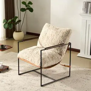 VINGLI 28" Cute Reading Armchair with Removable Seat Cushion & Tan Microfiber Seat Base, Plush Upholstery Sling Modern Accent Chair with Metal Frame, Lazy Chair for Bedroom & Lounge,Beige VINGLI 28" Cute Reading Armchair with Removable Seat Cushion & Tan Microfiber Seat Base, Plush Upholstery Sling Modern Accent Chair with Metal Frame, Lazy Chair for Bedroom & Lounge,Beige