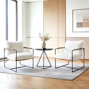 VINGLI 28" Wide Plush Upholstery Sling Modern Accent Chairs Set of 2, Cute Reading Armchair with Removable Seat Cushion & Tan Microfiber Seat Base, Lazy Chair for Bedroom & Lounge, White VINGLI 28" Wide Plush Upholstery Sling Modern Accent Chairs Set of 2, Cute Reading Armchair with Removable Seat Cushion & Tan Microfiber Seat Base, Lazy Chair for Bedroom & Lounge, White