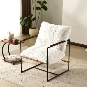 VINGLI 28" Wide Plush Upholstery Sling Modern Accent Chair with Metal Frame, Cute Reading Armchair with Removable Seat Cushion & Tan Microfiber Seat Base, Lazy Chair for Bedroom & Lounge, White VINGLI 28" Wide Plush Upholstery Sling Modern Accent Chair with Metal Frame, Cute Reading Armchair with Removable Seat Cushion & Tan Microfiber Seat Base, Lazy Chair for Bedroom & Lounge, White