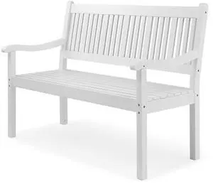 VINGLI 50" Outdoor Wood Bench, Weatehr Resistant Wooden Garden Patio Bench with Comfortable Backrest & Curved Armrest, 800lb Capacity Loveseat for Front Porch Park Yard Deck (White, Dense Slatted) VINGLI 50" Outdoor Wood Bench, Weatehr Resistant Wooden Garden Patio Bench with Comfortable Backrest & Curved Armrest, 800lb Capacity Loveseat for Front Porch Park Yard Deck (White, Dense Slatted)