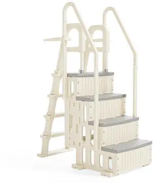 VINGLI 2-in-1 Above Ground Pool Ladder Set, A-Frame Steps - White&Gray | Versatile 2-in-1 design functions staircase or single incline ladder, for aboveground/ inground pools pool access VINGLI 2-in-1 Above Ground Pool Ladder Set, A-Frame Steps - White&Gray | Versatile 2-in-1 design functions staircase or single incline ladder, for aboveground/ inground pools pool access