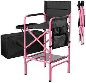 VINGLI 31" Tall Director's Chair for Makeup Artist, Aluminum Portable Makeup Chair with Retractable Side Table & Footrest,Supports 300 lbs, Foldable Makeup Chair for Studio, Pink & Black VINGLI 31" Tall Director's Chair for Makeup Artist, Aluminum Portable Makeup Chair with Retractable Side Table & Footrest,Supports 300 lbs, Foldable Makeup Chair for Studio, Pink & Black