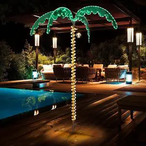 VINGLI 7FT Lighted Palm Tree, Outdoor Artificial Palm Tree with Lifelike Leaves and Rope LEDs for Outside Patio Pool Yard Holiday Decor VINGLI 7FT Lighted Palm Tree, Outdoor Artificial Palm Tree with Lifelike Leaves and Rope LEDs for Outside Patio Pool Yard Holiday Decor