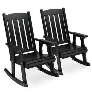 VINGLI Outdoor Rocking Chair Set of 2, Heavy Duty 600 LBS Wooden Rocking Chair with Comfortable Backrest, Weatherproof Rocker with Ergonomic Design, Suit for Patio, Garden, Yard, Black VINGLI Outdoor Rocking Chair Set of 2, Heavy Duty 600 LBS Wooden Rocking Chair with Comfortable Backrest, Weatherproof Rocker with Ergonomic Design, Suit for Patio, Garden, Yard, Black
