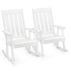 VINGLI Outdoor Rocking Chair Set of 2, Heavy Duty 600 LBS Wooden Rocking Chair with Comfortable Backrest, Weatherproof Rocker with Ergonomic Design, Suit for Patio, Garden, Yard, White VINGLI Outdoor Rocking Chair Set of 2, Heavy Duty 600 LBS Wooden Rocking Chair with Comfortable Backrest, Weatherproof Rocker with Ergonomic Design, Suit for Patio, Garden, Yard, White