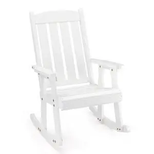 VINGLI Heavy Duty 600 LBS Outdoor Wooden Rocking Chair with Higher Backrest,Patio Rocking Chair with Ergonomic Design, Weatherproof Outdoor Rockers Suit for Patio, Garden, Balcony, Yard, White VINGLI Heavy Duty 600 LBS Outdoor Wooden Rocking Chair with Higher Backrest,Patio Rocking Chair with Ergonomic Design, Weatherproof Outdoor Rockers Suit for Patio, Garden, Balcony, Yard, White