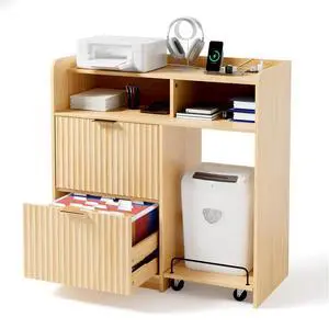 VINGLI Lateral 2 Drawer File Cabinet with Cart, Home Office Filing Organizer for Letter File Folder Storage, Fluted Design, Wood Filing Cabinet with Socket, Wide Printer Paper Shredder Stand (Oak) VINGLI Lateral 2 Drawer File Cabinet with Cart, Home Office Filing Organizer for Letter File Folder Storage, Fluted Design, Wood Filing Cabinet with Socket, Wide Printer Paper Shredder Stand (Oak)