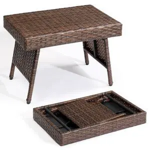 VINGLI Outdoor Folding Rattan Side Table, Portable Wicker End Table for Patio, Garden, Poolside, and Indoor Use, Mix Mocha VINGLI Outdoor Folding Rattan Side Table, Portable Wicker End Table for Patio, Garden, Poolside, and Indoor Use, Mix Mocha