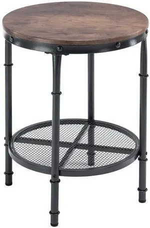 VINGLI 20" Round Side Table, Industrial End Tables Living Room, Walnut | Small Center Table with Metal Mesh, Rustic Farmhouse Side Tables for Bedroom, Bedside, Office, Corner VINGLI 20" Round Side Table, Industrial End Tables Living Room, Walnut | Small Center Table with Metal Mesh, Rustic Farmhouse Side Tables for Bedroom, Bedside, Office, Corner