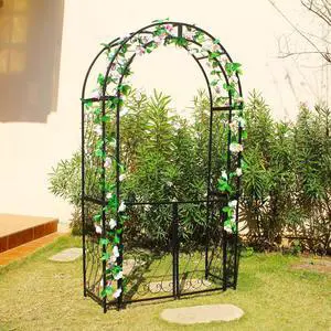 Heavy-Duty Arbor with Gate 48.8" W x 83.5" H, Iron Arch Trellis Arbor Archway for Climbing Plants Roses Vines Support Rack, Outdoor Lawn Backyard Patio Wedding Party Ceremony Decoration Heavy-Duty Arbor with Gate 48.8" W x 83.5" H, Iron Arch Trellis Arbor Archway for Climbing Plants Roses Vines Support Rack, Outdoor Lawn Backyard Patio Wedding Party Ceremony Decoration