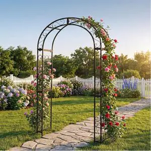 48.8" W x 83.8" H Garden Arch, Black Sturdy Metal Iron Arbor, Courtyard Cast Trellis for Various Climbing Plant, Outdoor European-Style Archway Wedding Ceremony Party 48.8" W x 83.8" H Garden Arch, Black Sturdy Metal Iron Arbor, Courtyard Cast Trellis for Various Climbing Plant, Outdoor European-Style Archway Wedding Ceremony Party