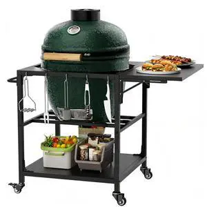 Kamado Charcoal Grill, Portable Egg-Shaped BBQ Cart Prep Table with Folding Side Desktop & Storage Cabinet, Outdoor Cooking Grill on Wheels with Brakes for Backyard Patio Camping Tailgating (Black3) Kamado Charcoal Grill, Portable Egg-Shaped BBQ Cart Prep Table with Folding Side Desktop & Storage Cabinet, Outdoor Cooking Grill on Wheels with Brakes for Backyard Patio Camping Tailgating (Black3)