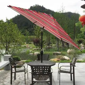 Durable Outdoor Umbrella with Push Button Tilt and Crank Lift for Patio and Garden, Sturdy Market Parasol with 6 Steel Ribs and Wind Vent for Backyard, Poolside and Beach Durable Outdoor Umbrella with Push Button Tilt and Crank Lift for Patio and Garden, Sturdy Market Parasol with 6 Steel Ribs and Wind Vent for Backyard, Poolside and Beach