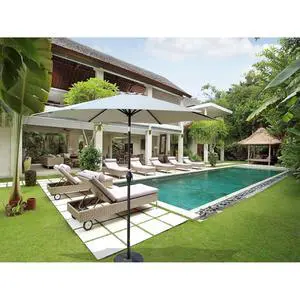 Durable Outdoor Umbrella with Push Button Tilt and Crank Lift for Patio and Garden, Sturdy Market Parasol with 6 Steel Ribs and Wind Vent for Backyard, Poolside and Beach Durable Outdoor Umbrella with Push Button Tilt and Crank Lift for Patio and Garden, Sturdy Market Parasol with 6 Steel Ribs and Wind Vent for Backyard, Poolside and Beach