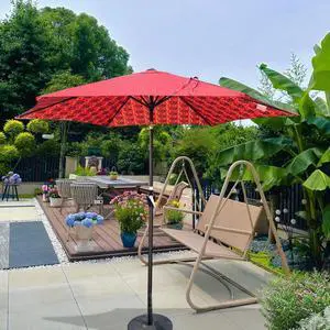 Durable Outdoor Umbrella with Push Button Tilt and Crank Lift for Patio and Garden, Sturdy Market Parasol with 6 Steel Ribs and Wind Vent for Backyard, Poolside and Beach Durable Outdoor Umbrella with Push Button Tilt and Crank Lift for Patio and Garden, Sturdy Market Parasol with 6 Steel Ribs and Wind Vent for Backyard, Poolside and Beach