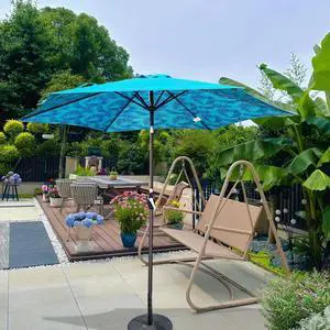 Durable Outdoor Umbrella with Push Button Tilt and Crank Lift for Patio and Garden, Sturdy Market Parasol with 6 Steel Ribs and Wind Vent for Backyard, Poolside and Beach Durable Outdoor Umbrella with Push Button Tilt and Crank Lift for Patio and Garden, Sturdy Market Parasol with 6 Steel Ribs and Wind Vent for Backyard, Poolside and Beach