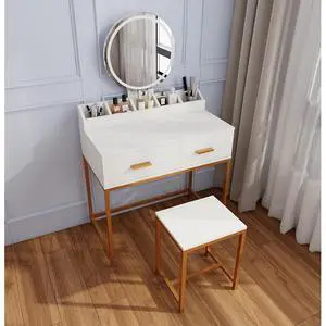 Freestanding Vanity Desk Set with Drawers & Storage Shelves for Bedroom, Modern Makeup Vanity Table with Large Mirror and 3 Adjustable Brightness LED Bulbs for Girl's Gift, White (White7) Freestanding Vanity Desk Set with Drawers & Storage Shelves for Bedroom, Modern Makeup Vanity Table with Large Mirror and 3 Adjustable Brightness LED Bulbs for Girl's Gift, White (White7)
