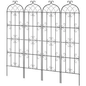 4 Pieces Metal Garden Trellis with Ground Stakes and Elegant Pattern for Growing Flowers, Vines, Plants, Outdoor Decorative Clematis Trellis with Iron Frame for Backyard, Lawn 4 Pieces Metal Garden Trellis with Ground Stakes and Elegant Pattern for Growing Flowers, Vines, Plants, Outdoor Decorative Clematis Trellis with Iron Frame for Backyard, Lawn