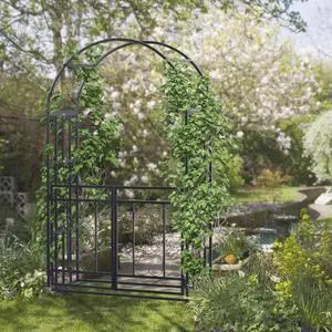 Metal Garden Arbor with Lockable Double Doors and Heart Motifs for Growing Flowers, Plants, Outdoor Arbor Trellis with Steel Frame for Backyard, Lawn, Poolside, Garden Metal Garden Arbor with Lockable Double Doors and Heart Motifs for Growing Flowers, Plants, Outdoor Arbor Trellis with Steel Frame for Backyard, Lawn, Poolside, Garden