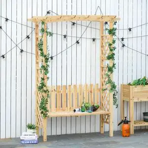 Wooden Garden Arbor with Bench and Fir Wood Frame for Growing Grapes, Vines, Flowers, Outdoor Decorative Seating Bench with Two-Side Trellis for Backyard, Garden Wooden Garden Arbor with Bench and Fir Wood Frame for Growing Grapes, Vines, Flowers, Outdoor Decorative Seating Bench with Two-Side Trellis for Backyard, Garden