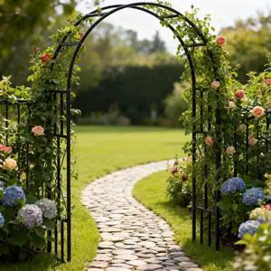 Garden Arbor Trellis with Steel Frame and Heavy-Duty Ground Stakes for Growing Flowers, Plants, Outdoor Flower Arch Wedding Arch Stand with Classic Design for Backyard, Lawn Garden Arbor Trellis with Steel Frame and Heavy-Duty Ground Stakes for Growing Flowers, Plants, Outdoor Flower Arch Wedding Arch Stand with Classic Design for Backyard, Lawn