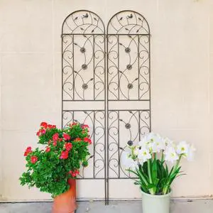 Metal Garden Trellis with Flowers and Birds Deco for Backyard, Lawn, Patio, Outdoor Decorative Trellis Panels with Galvanized Round Pipe for Growing Flowers, Plants (2 Pack) Metal Garden Trellis with Flowers and Birds Deco for Backyard, Lawn, Patio, Outdoor Decorative Trellis Panels with Galvanized Round Pipe for Growing Flowers, Plants (2 Pack)