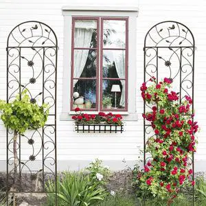 Metal Garden Trellis with Flowers and Birds Deco for Backyard, Lawn, Patio, Outdoor Decorative Trellis Panels with Galvanized Round Pipe for Growing Flowers, Plants (4 Pack) Metal Garden Trellis with Flowers and Birds Deco for Backyard, Lawn, Patio, Outdoor Decorative Trellis Panels with Galvanized Round Pipe for Growing Flowers, Plants (4 Pack)