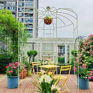 Spacious Metal Garden Arch with Birdcage Shape for Wedding, Ceremony, Party, Outdoor Pergola Pavilion with Ground Stakes and Iron Frame for Backyard, Lawn, Poolside (Cream White) Spacious Metal Garden Arch with Birdcage Shape for Wedding, Ceremony, Party, Outdoor Pergola Pavilion with Ground Stakes and Iron Frame for Backyard, Lawn, Poolside (Cream White)