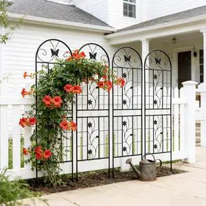 Metal Garden Trellis with Butterfly and Flower Deco for Backyard, Lawn, Park, Outdoor Plant Support with Iron Frame for Growing Flowers, Plants, Vegetables (4 Pack) Metal Garden Trellis with Butterfly and Flower Deco for Backyard, Lawn, Park, Outdoor Plant Support with Iron Frame for Growing Flowers, Plants, Vegetables (4 Pack)