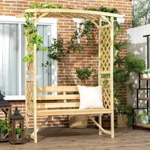 Garden Arbor Arch with Bench for Garden, Backyard, Park, Lawn, Outdoor 3 Seat Wooden Bench with 2-in-1 Design and Two Trellises & Pergola Top for Growing Flowers, Plants Garden Arbor Arch with Bench for Garden, Backyard, Park, Lawn, Outdoor 3 Seat Wooden Bench with 2-in-1 Design and Two Trellises & Pergola Top for Growing Flowers, Plants