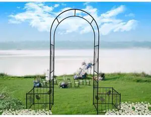 Metal Garden Arch Trellis with Leaf Pattern and Iron Frame for Growing Flowers, Vegetables, Outdoor Elegant Arbour Archway with 8 Ground Stakes for Wedding, Party Metal Garden Arch Trellis with Leaf Pattern and Iron Frame for Growing Flowers, Vegetables, Outdoor Elegant Arbour Archway with 8 Ground Stakes for Wedding, Party
