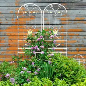 Metal Garden Trellis with Yellow Butterfly Pattern and Galvanized Round Pipe for Growing Flowers, Vines, Outdoor Flower Support with Iron Frame for Backyard, Garden, Lawn (4 Pack-Cream White) Metal Garden Trellis with Yellow Butterfly Pattern and Galvanized Round Pipe for Growing Flowers, Vines, Outdoor Flower Support with Iron Frame for Backyard, Garden, Lawn (4 Pack-Cream White)