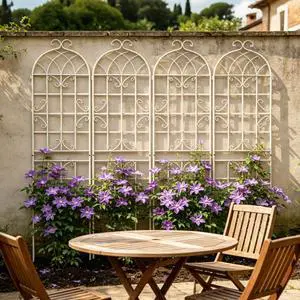4 Pack Metal Garden Trellis with Metal Galvanized Tube for Growing Flowers, Plants, Vines, Outdoor Arched Grid Trellis Panels with Elegant Design for Backyard, Porch (Cream White) 4 Pack Metal Garden Trellis with Metal Galvanized Tube for Growing Flowers, Plants, Vines, Outdoor Arched Grid Trellis Panels with Elegant Design for Backyard, Porch (Cream White)