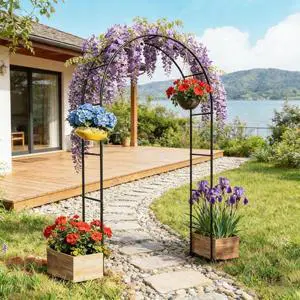 Outdoor Arbor Trellis with Large Rectangular Base and Steel Frame for Backyard, Lawn, Metal Arch Stand with Modern Design for Wedding, Ceremony, Party, Events Outdoor Arbor Trellis with Large Rectangular Base and Steel Frame for Backyard, Lawn, Metal Arch Stand with Modern Design for Wedding, Ceremony, Party, Events