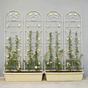 Metal Garden Trellis with Iron Frame and Powder Coating Surface for Growing Flowers, Vegetables, Plants, Outdoor Grid Panels with Decorative Flower Pattern for Backyard (4 Pack) Metal Garden Trellis with Iron Frame and Powder Coating Surface for Growing Flowers, Vegetables, Plants, Outdoor Grid Panels with Decorative Flower Pattern for Backyard (4 Pack)