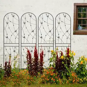 Metal Garden Trellis with Decorative Butterfly and Leaf for Climbing Roses, Cucumber, Vine, Outdoor Rustproof Trellis with Iron Frame for Backyard, Garden, Lawn (4 Pack-H86'') Metal Garden Trellis with Decorative Butterfly and Leaf for Climbing Roses, Cucumber, Vine, Outdoor Rustproof Trellis with Iron Frame for Backyard, Garden, Lawn (4 Pack-H86'')