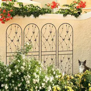 Metal Garden Trellis with Decorative Butterfly and Leaf for Climbing Roses, Cucumber, Vine, Outdoor Rustproof Trellis with Iron Frame for Backyard, Garden, Lawn (4 Pack-H71'') Metal Garden Trellis with Decorative Butterfly and Leaf for Climbing Roses, Cucumber, Vine, Outdoor Rustproof Trellis with Iron Frame for Backyard, Garden, Lawn (4 Pack-H71'')