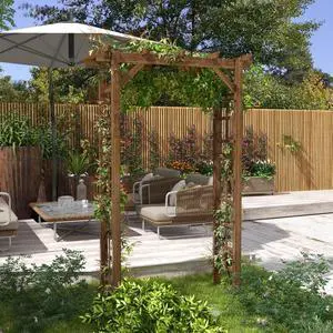 Wooden Garden Arbor Wedding Arch with Fir Wood Frame for Wedding, Ceremony, Party, Outdoor Decorative Archway with Pergola Style for Growing Flowers, Plants, Vines Wooden Garden Arbor Wedding Arch with Fir Wood Frame for Wedding, Ceremony, Party, Outdoor Decorative Archway with Pergola Style for Growing Flowers, Plants, Vines